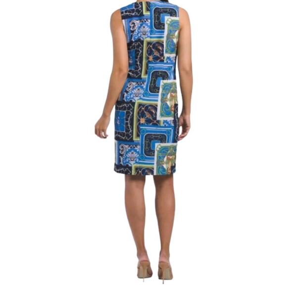 J. McLaughlin Belinda Dress Heraldic Patchwork Print Sleeveless Blue Size 6 NEW - Picture 3 of 8